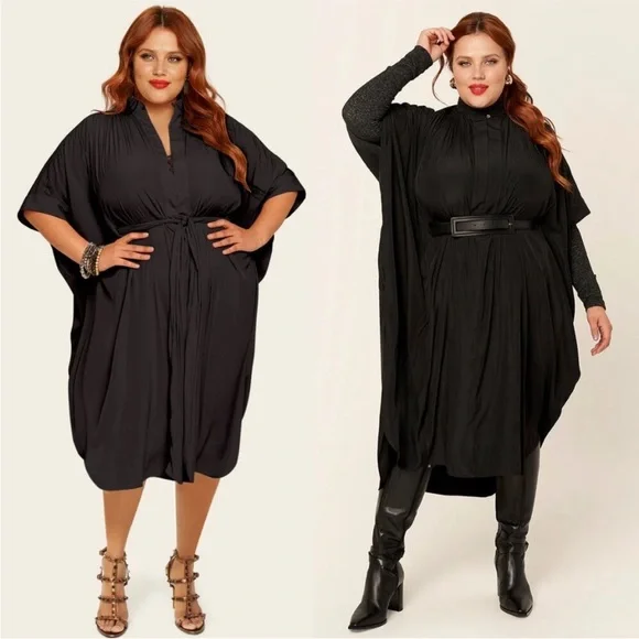 Ever By X The One Dress Project Multiwear Shirt Midi Belted Black Resort Flowy - Picture 7 of 15